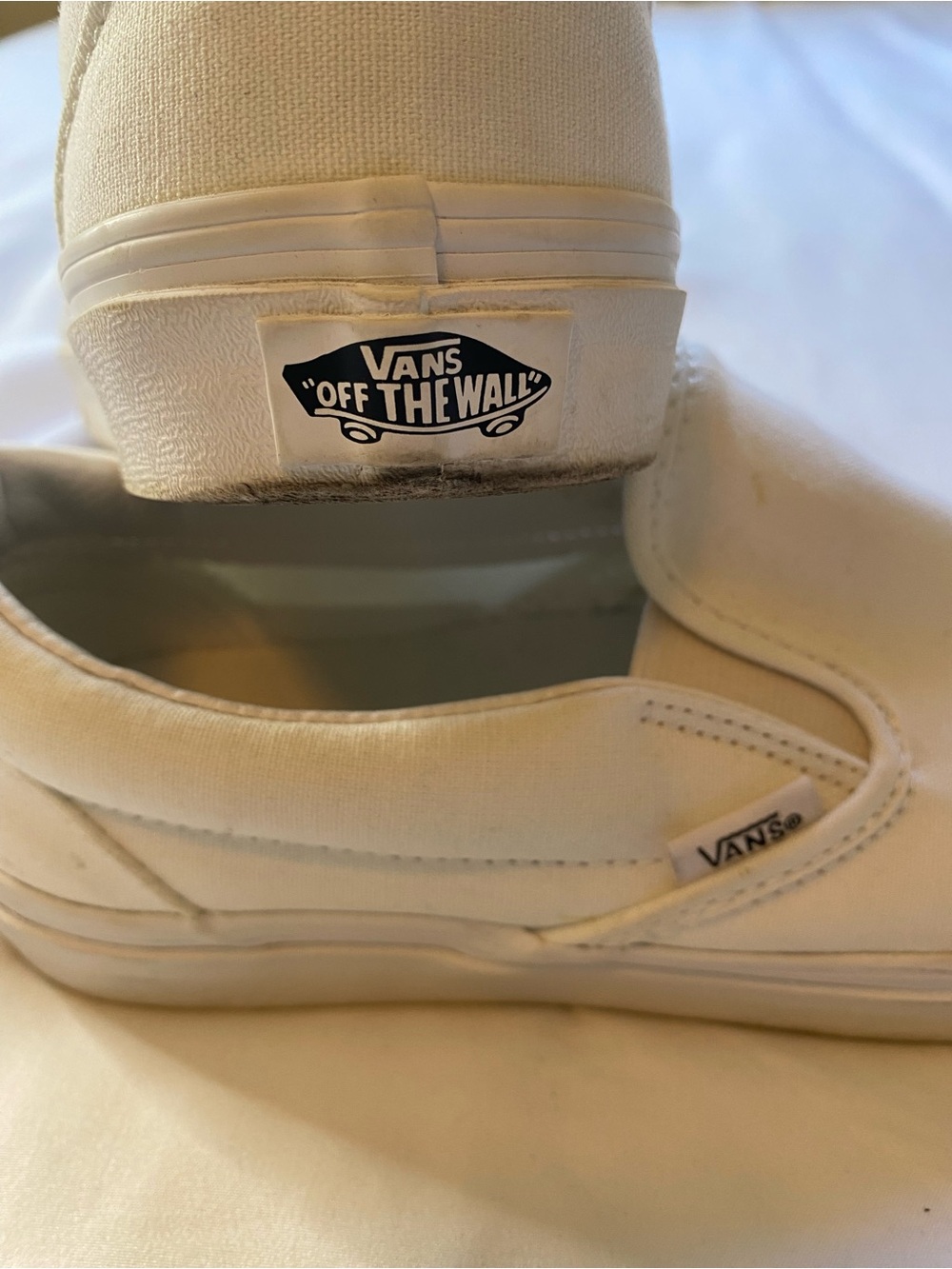 Vans Classic White Canvas Slip On Shoes Men's Size 8 / Women's Size 9.5